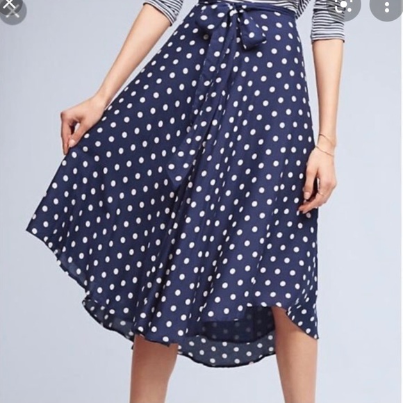 Anthropologie Dresses & Skirts - Anthropologie Polka Dot Tie Waist Midi Skirt